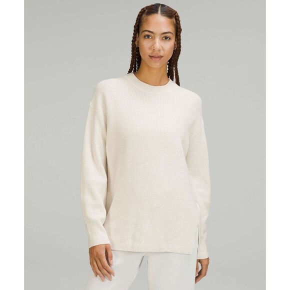 Lululemon‎ Sweater Womens Sz 2 White Opal Merino Wool-Blend Ribbed Crewneck Cozy - Picture 1 of 12